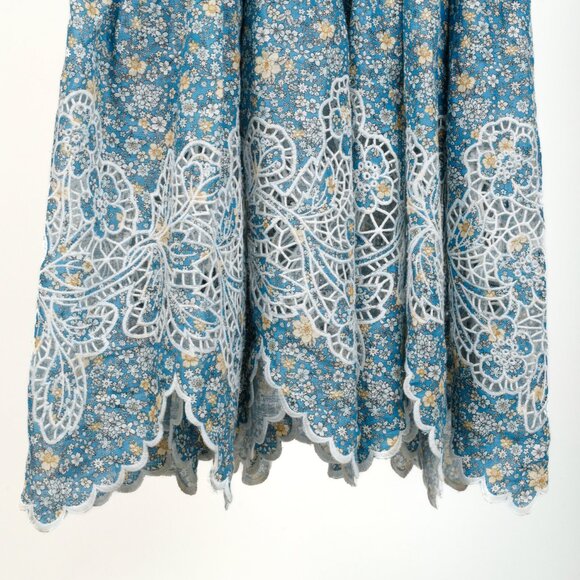 Zimmermann Carnaby Indigo Ditsy Floral-Print Broderie Anglaise Linen Maxi Dress - Picture 8 of 12